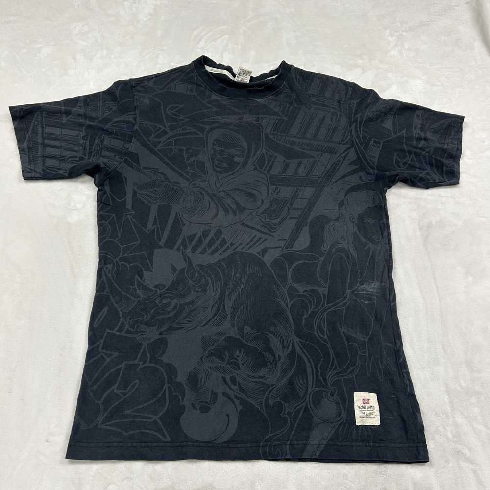 Ecko Unltd Graphic T-Shirt Mens XL Black All Over Print Rhino Streetwear 1460